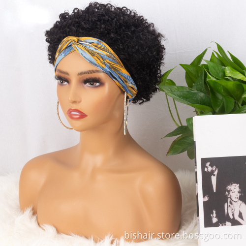 Wholesale Jerry Curly Headband Wig Human Hair Wigs Brazilian Remy Full Machine Made Wig Short Deep Wave For Black Women